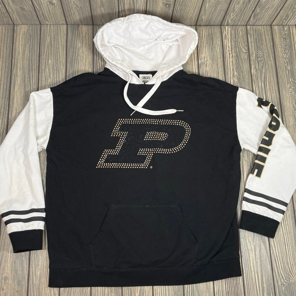 Purdue Boilermakers Women Pullover Hooded Sweatshirt Sz L Rhinestone Large Logo‎